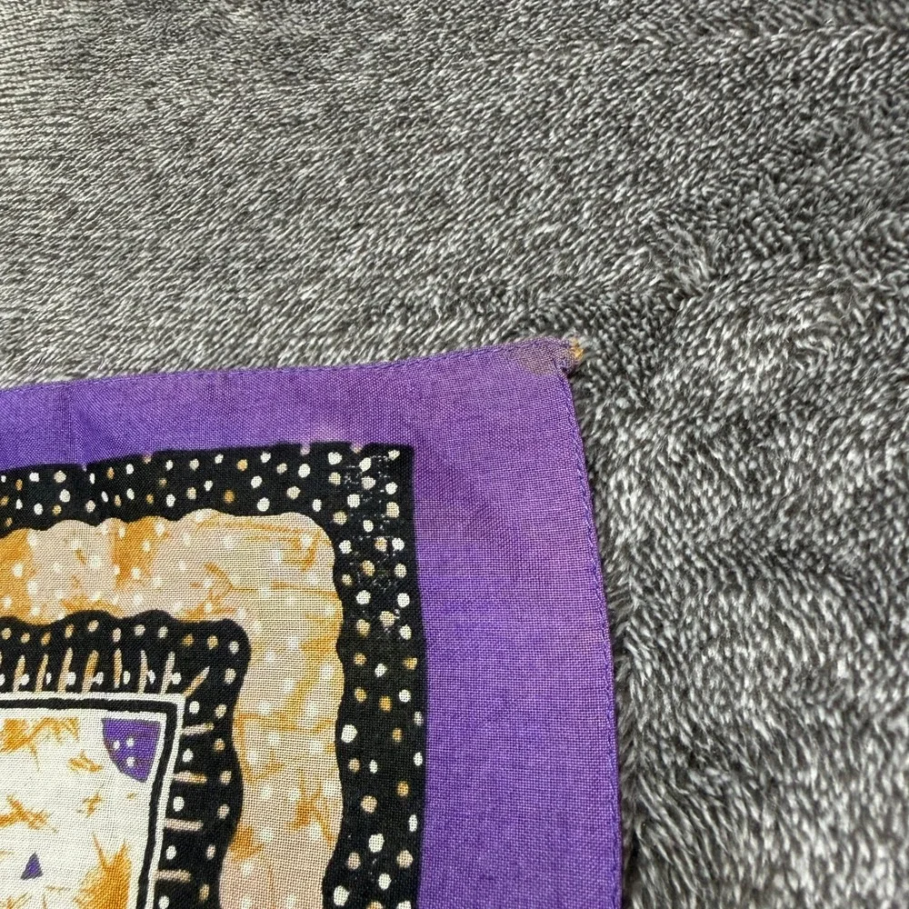 Oscar de la Renta Vintage Silk Scarf Purple Floral Batik Print Square Large 30in